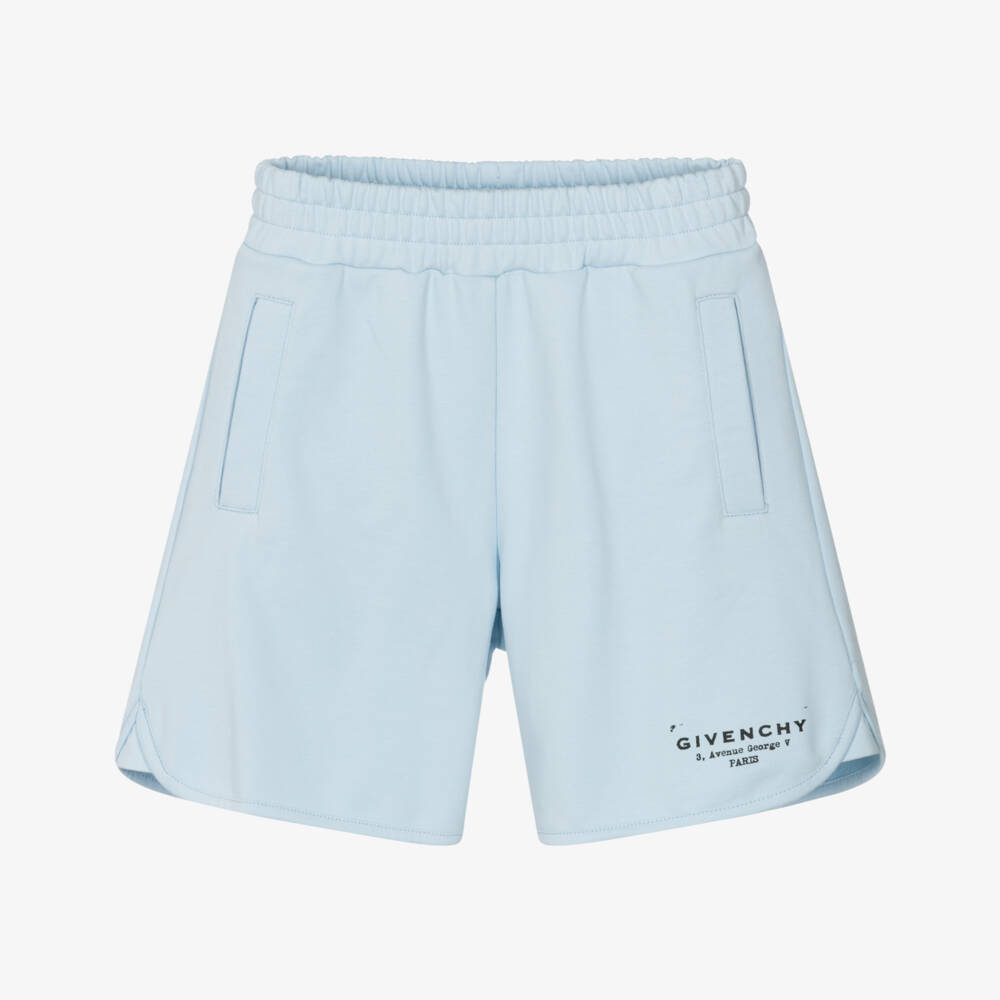 Givenchy-Шорты голубые из хлопкового трикотажа с логотипом Givenchy для мальчиков  | Childrensalon