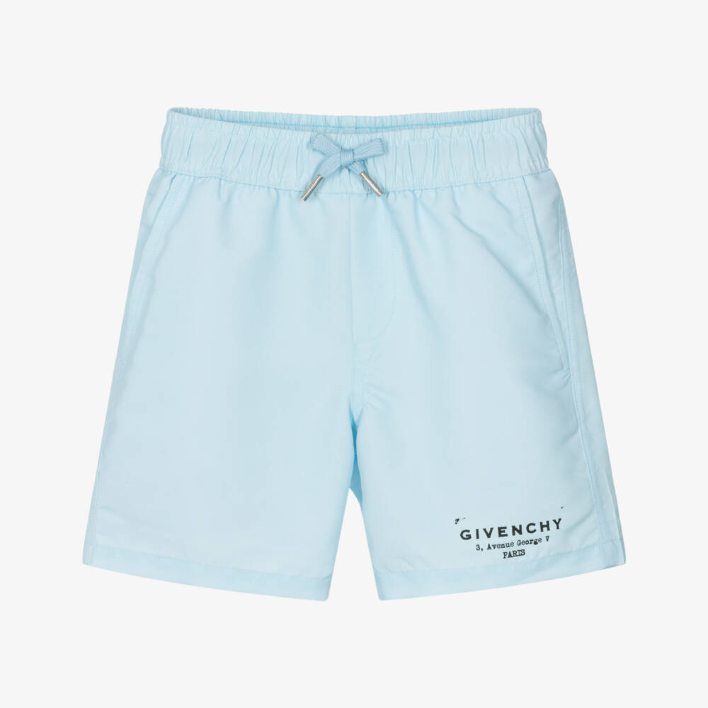 Givenchy-Boys Pale Blue Stamp Effect Logo Swim Shorts | Childrensalon