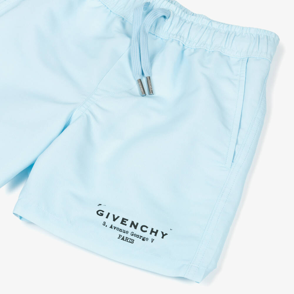 Givenchy-Boys Pale Blue Stamp Effect Logo Swim Shorts | Childrensalon