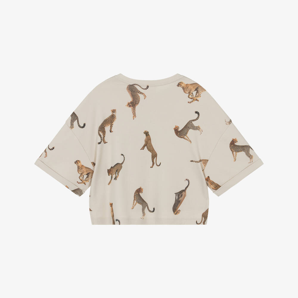 Givenchy-Girls Beige Cotton Cheetah Print T-Shirt | Childrensalon