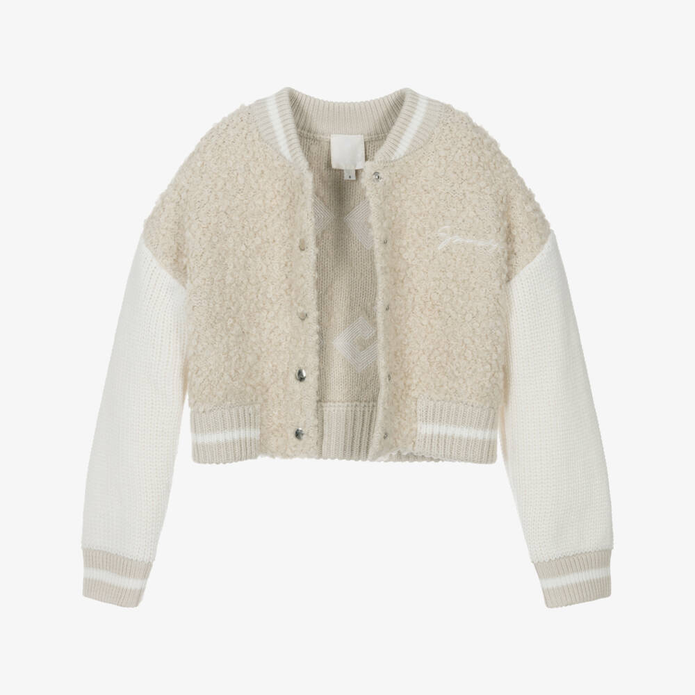 Givenchy-Girls Beige & Ivory Knitted Bomber Jacket | Childrensalon