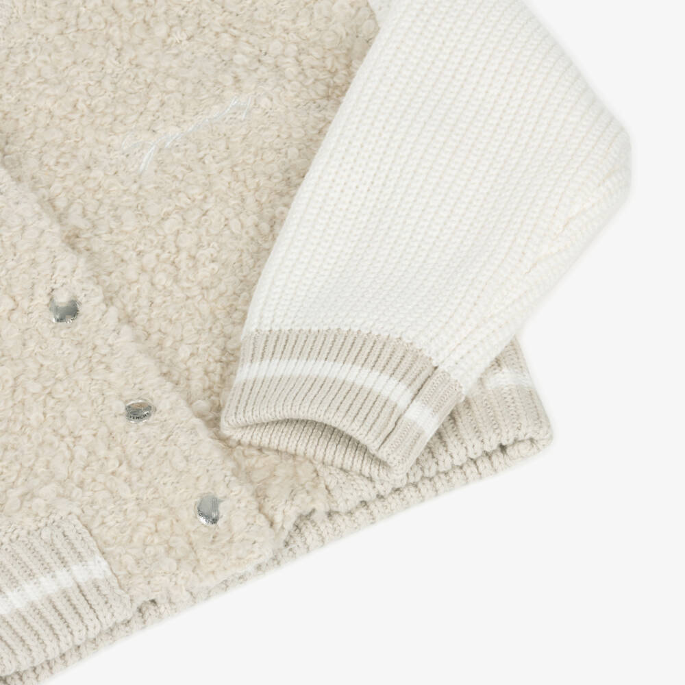 Givenchy-Girls Beige & Ivory Knitted Bomber Jacket | Childrensalon
