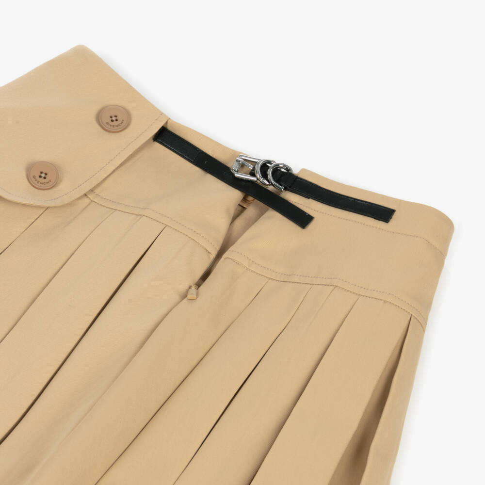 Givenchy-Girls Beige Pleated Twill Skirt | Childrensalon
