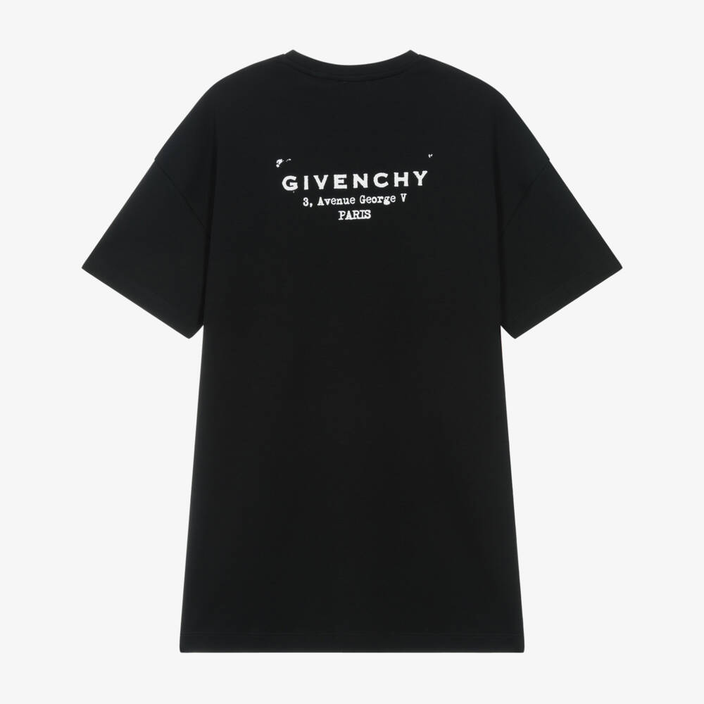 Givenchy-فستان بتصميم تيشيرت قطن بشعار لون أسود للبنات | Childrensalon