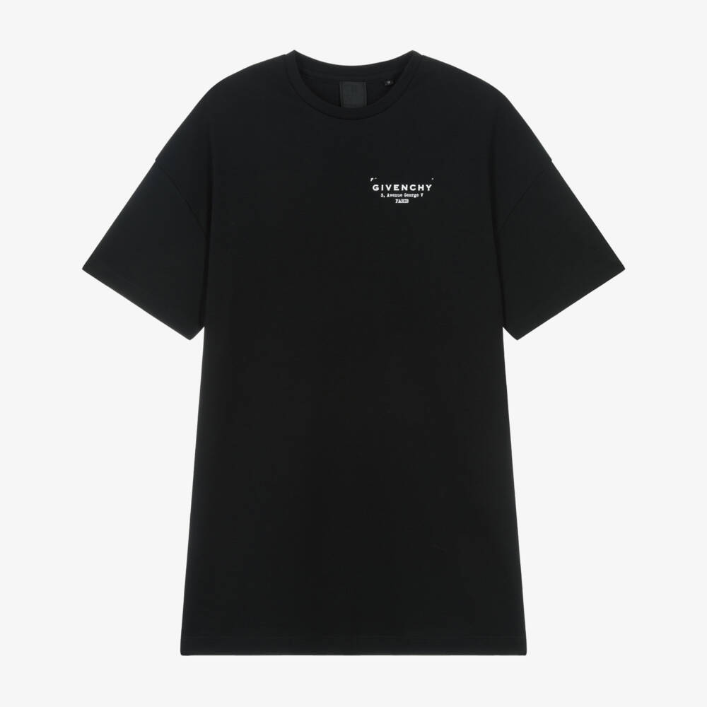Givenchy-Girls Black Cotton Jersey Stamp Logo T-Shirt Dress | Childrensalon