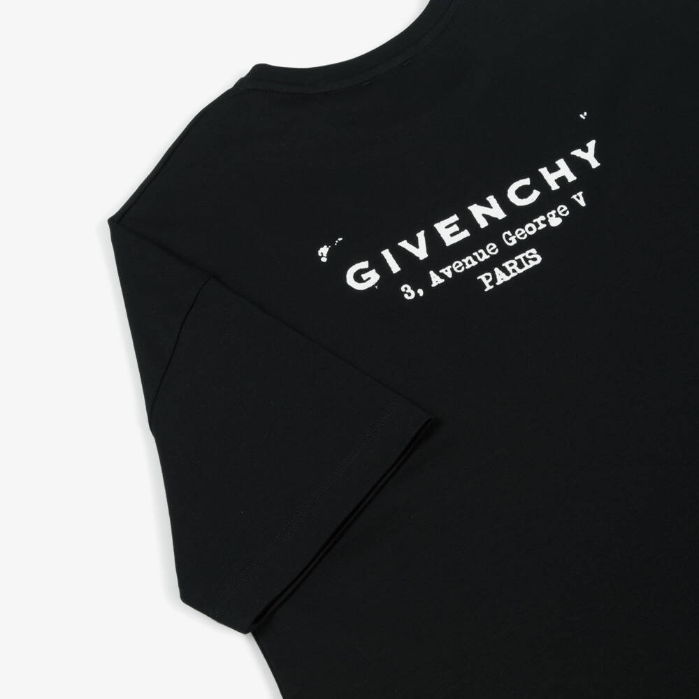 Givenchy-فستان بتصميم تيشيرت قطن بشعار لون أسود للبنات | Childrensalon