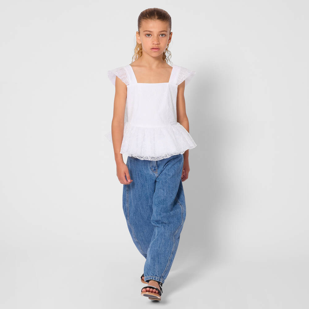 Givenchy-Girls Blue Denim Barrel Leg Jeans | Childrensalon