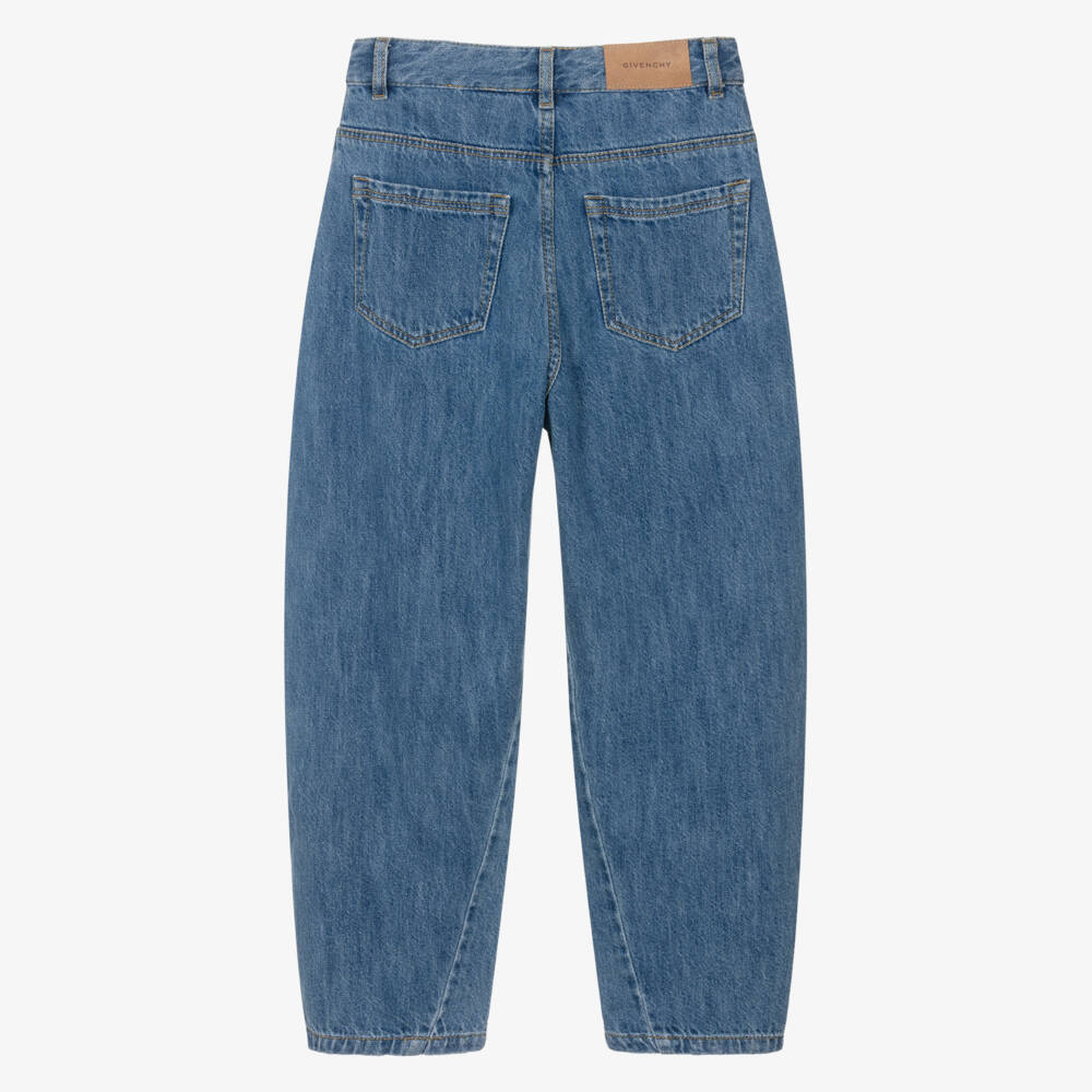 Givenchy-Girls Blue Denim Barrel Leg Jeans | Childrensalon