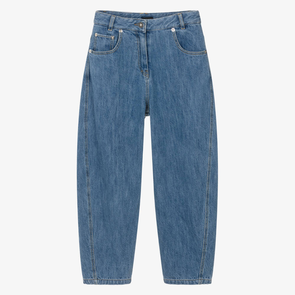 Givenchy-Girls Blue Denim Barrel Leg Jeans | Childrensalon