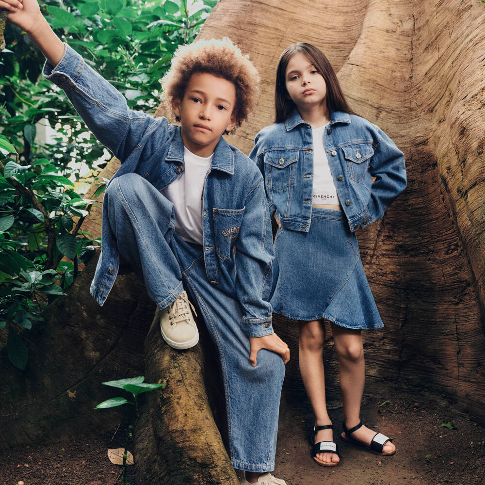 Givenchy-Girls Blue Denim Flared Mini Skirt | Childrensalon