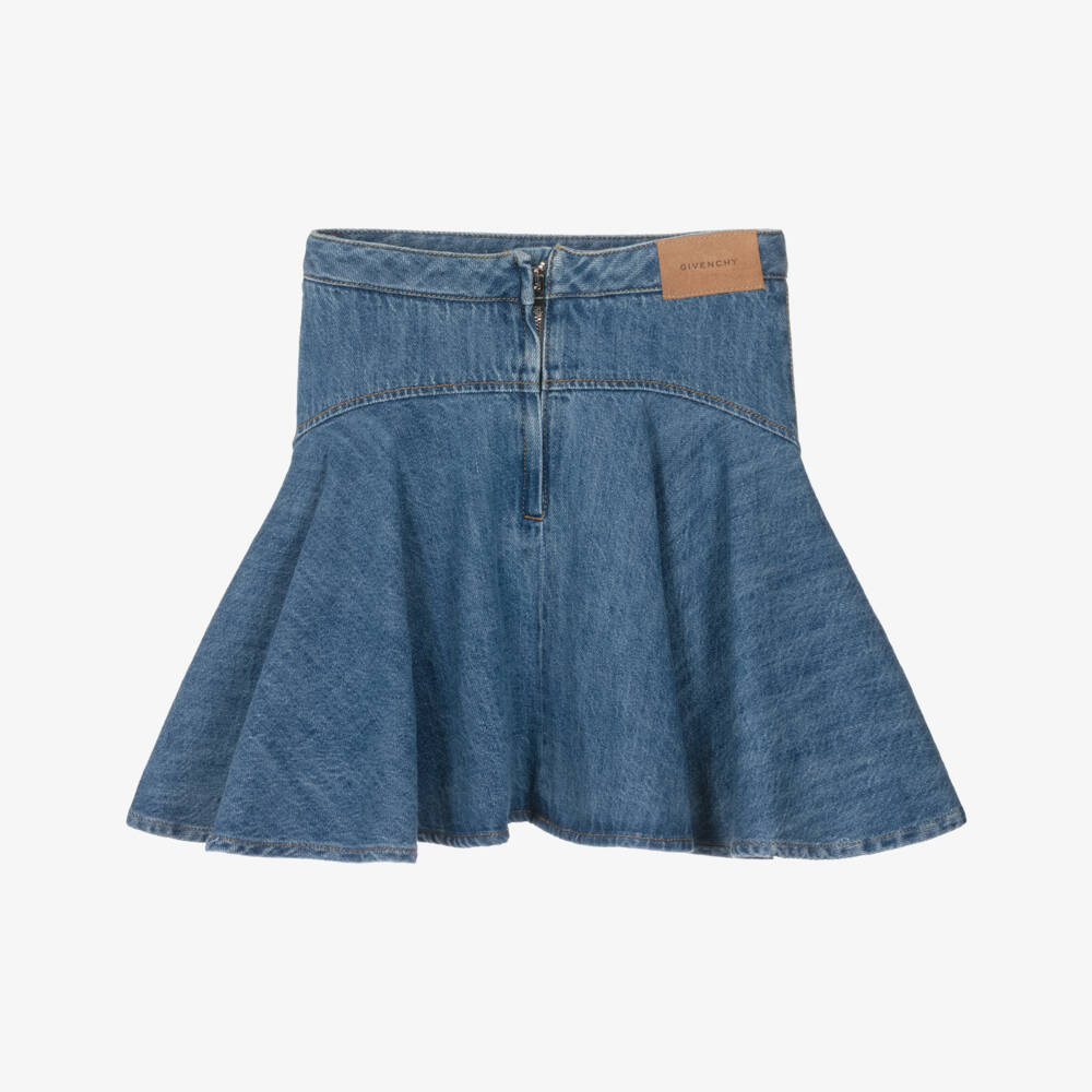 Givenchy-Girls Blue Denim Flared Mini Skirt | Childrensalon