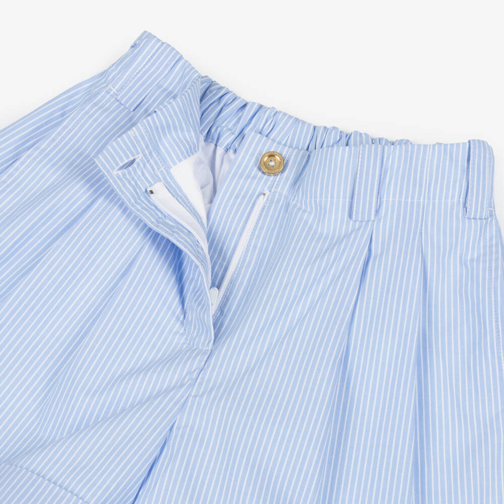 Givenchy-Girls Blue Stripe Cotton Poplin Shorts Set | Childrensalon