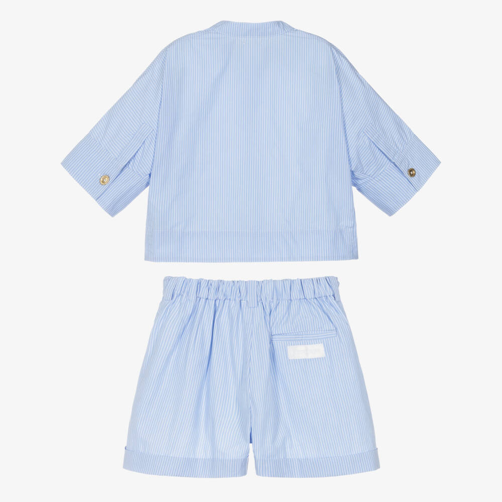 Givenchy-Girls Blue Stripe Cotton Poplin Shorts Set | Childrensalon