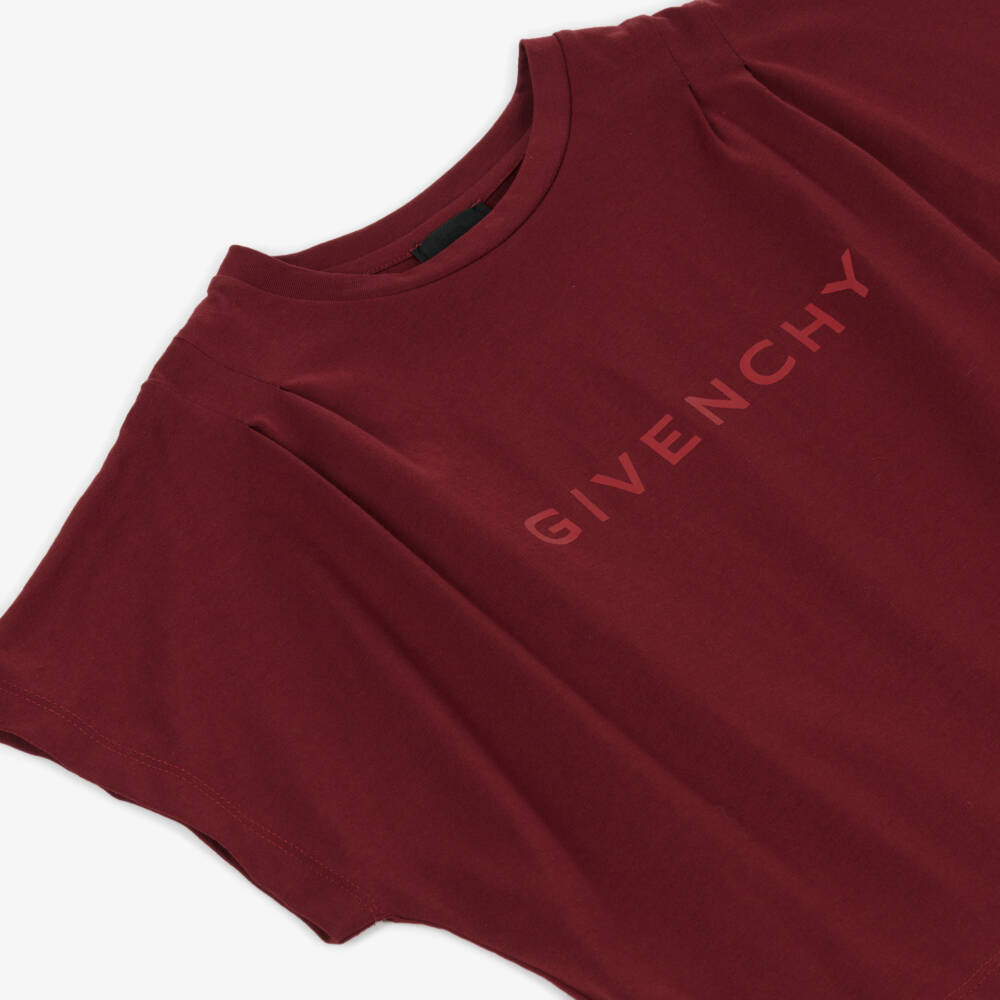 Givenchy-Girls Burgundy Red Cotton T-Shirt | Childrensalon