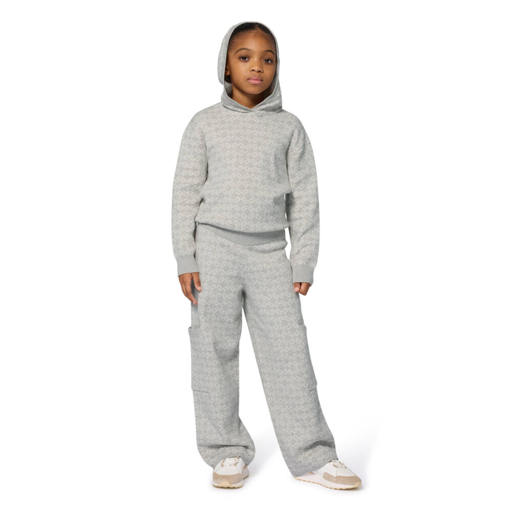 Givenchy-Girls Grey Cotton & Cashmere Jacquard Knit Trousers | Childrensalon