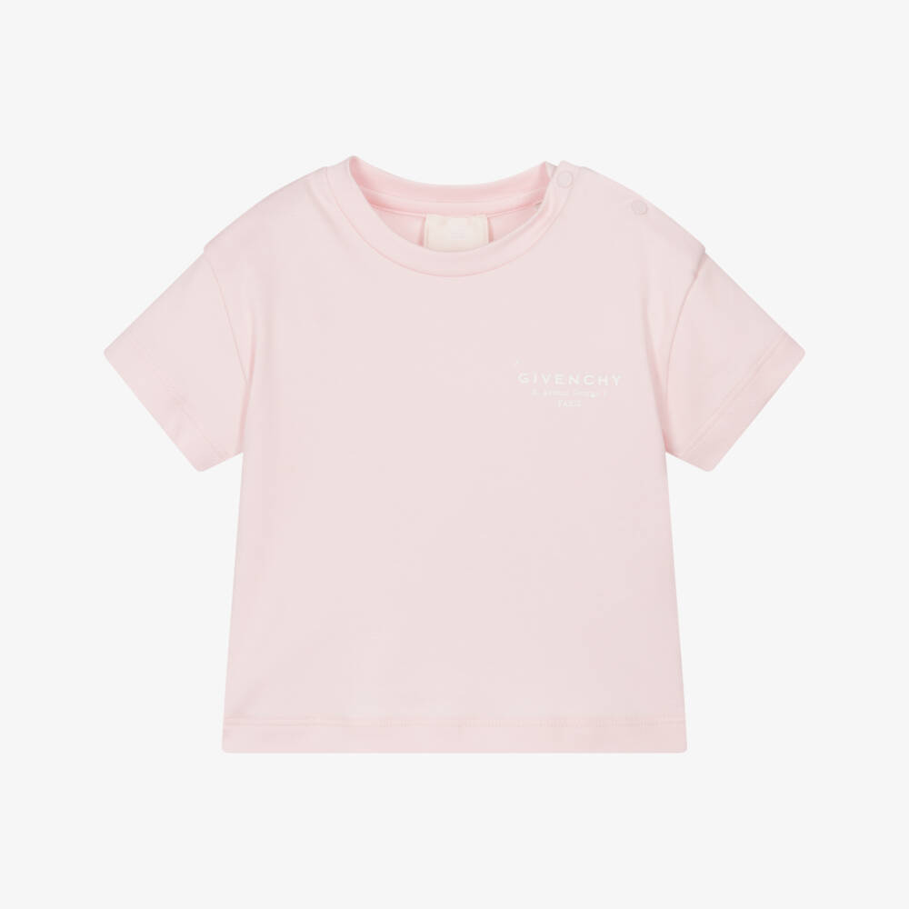 Givenchy-Girls Pale Pink Cotton Givenchy Stamp Logo T-Shirt | Childrensalon