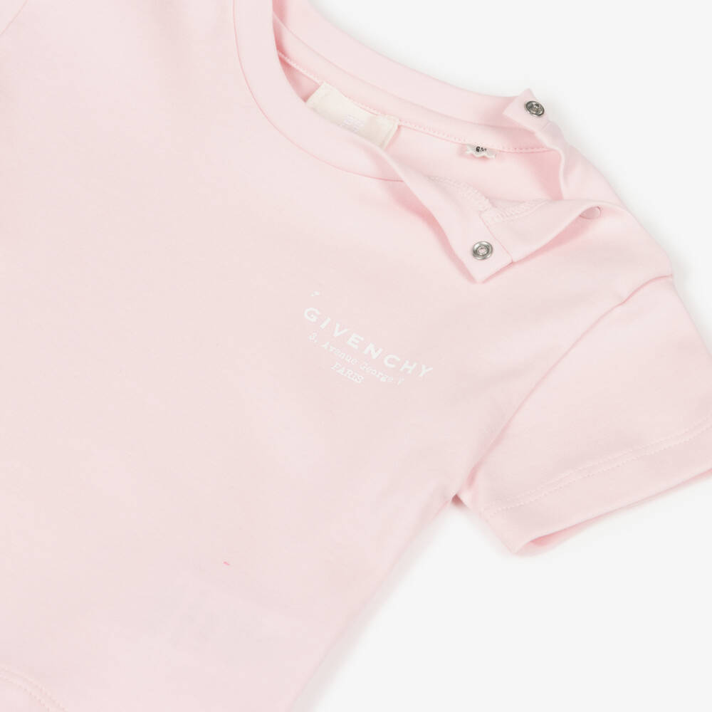 Givenchy-Girls Pale Pink Cotton Givenchy Stamp Logo T-Shirt | Childrensalon