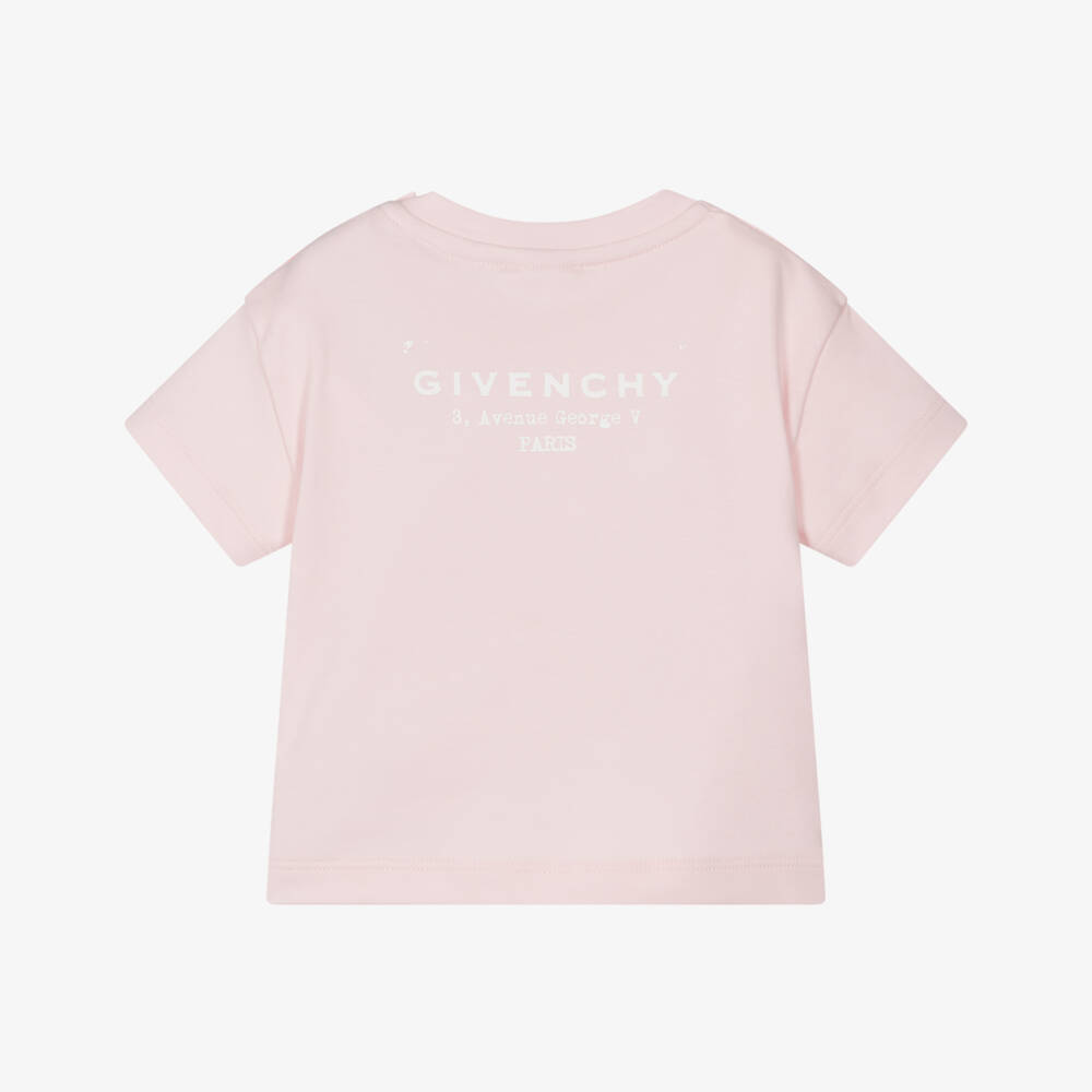 Givenchy-Girls Pale Pink Cotton Givenchy Stamp Logo T-Shirt | Childrensalon