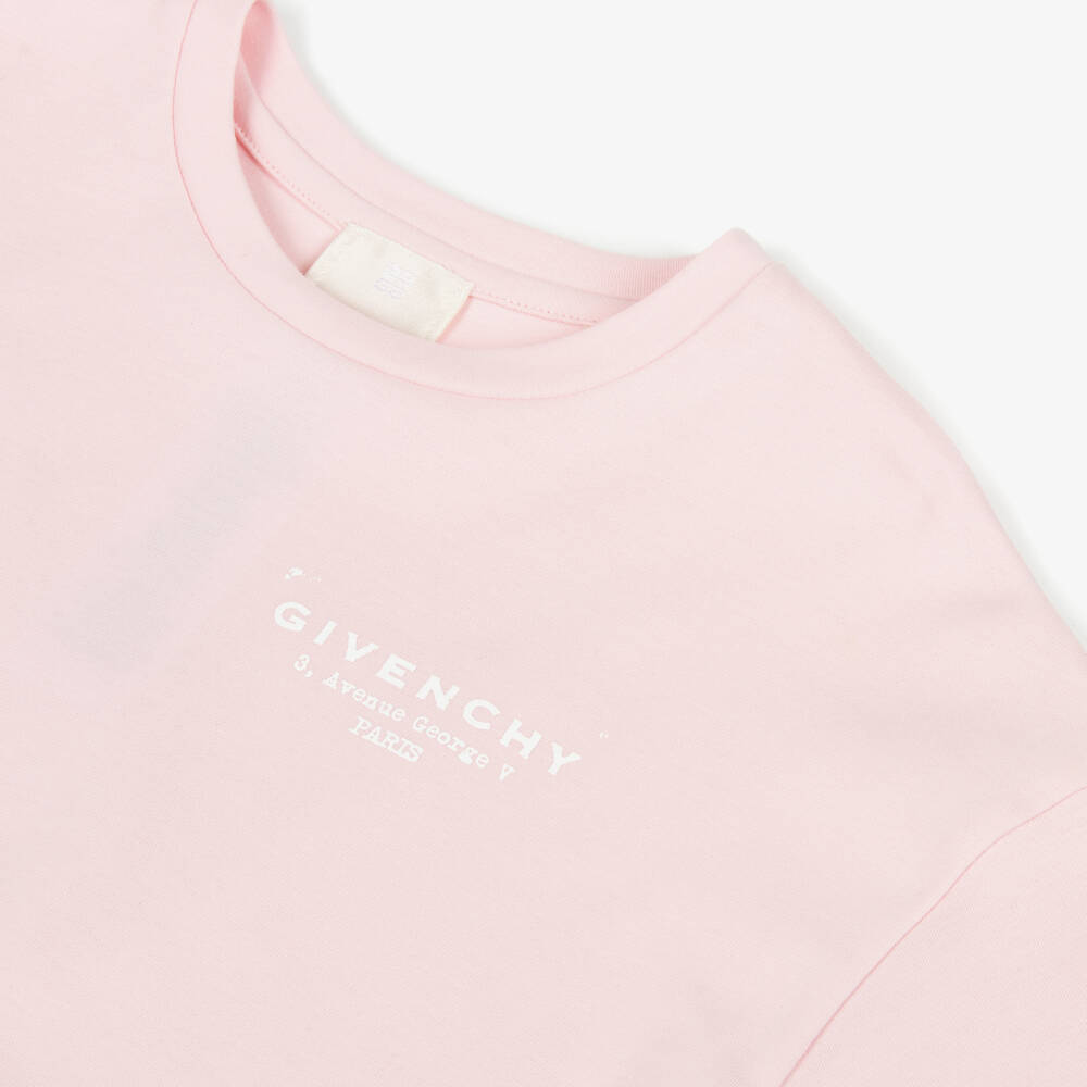 Givenchy-Футболка розовая хлопковая свободного кроя с логотипом для девочек | Childrensalon