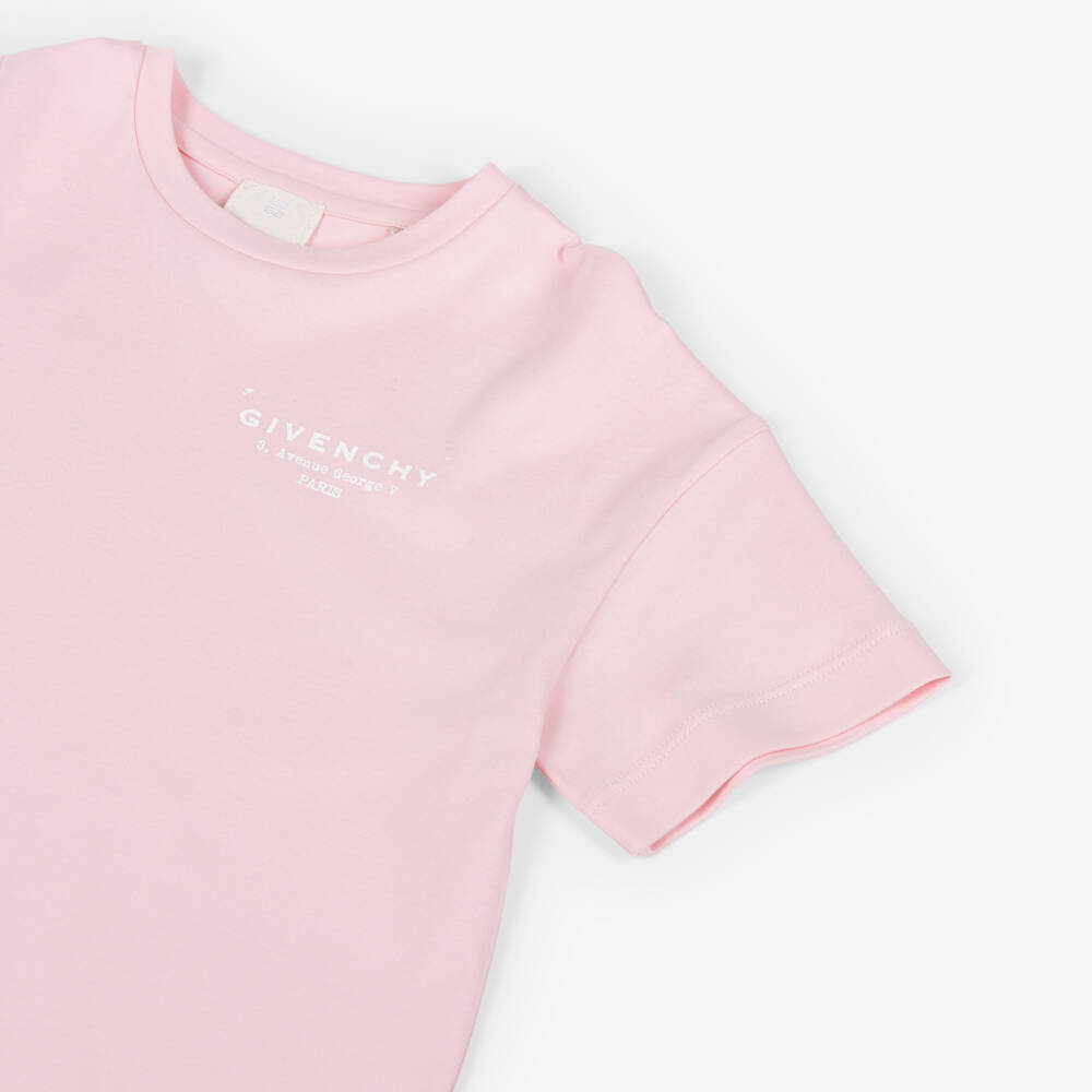 Givenchy-Girls Pink Cotton T-Shirt Dress with Stamp Effect Logo | Childrensalon