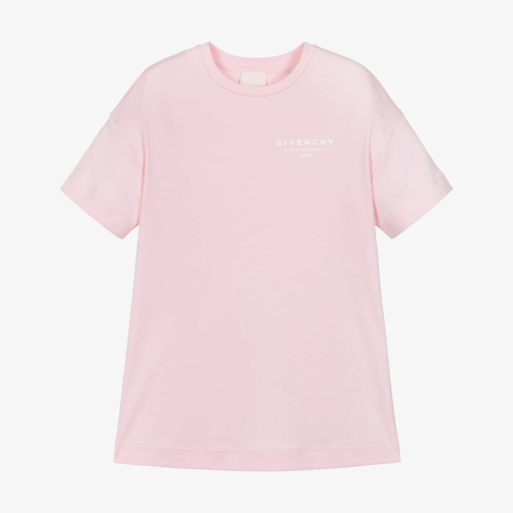 Givenchy-Girls Pink Cotton T-Shirt Dress with Stamp Effect Logo | Childrensalon