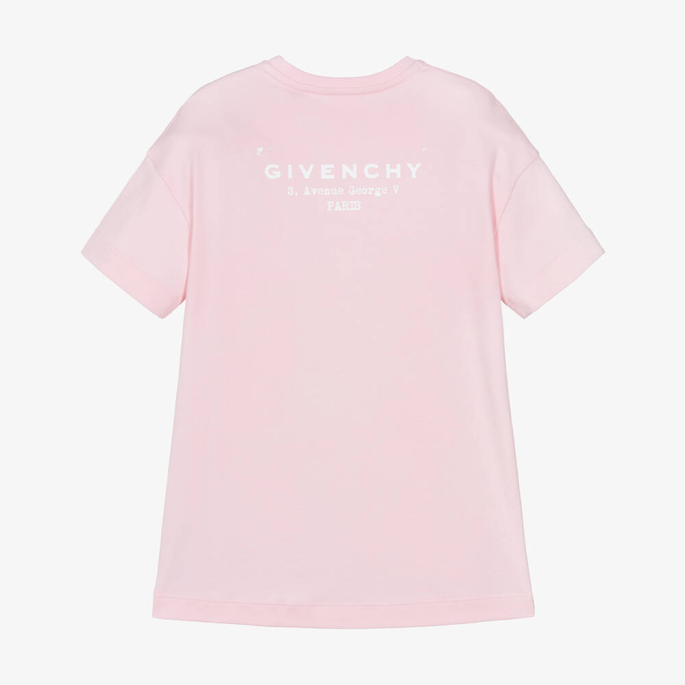 Givenchy-Girls Pink Cotton T-Shirt Dress with Stamp Effect Logo | Childrensalon