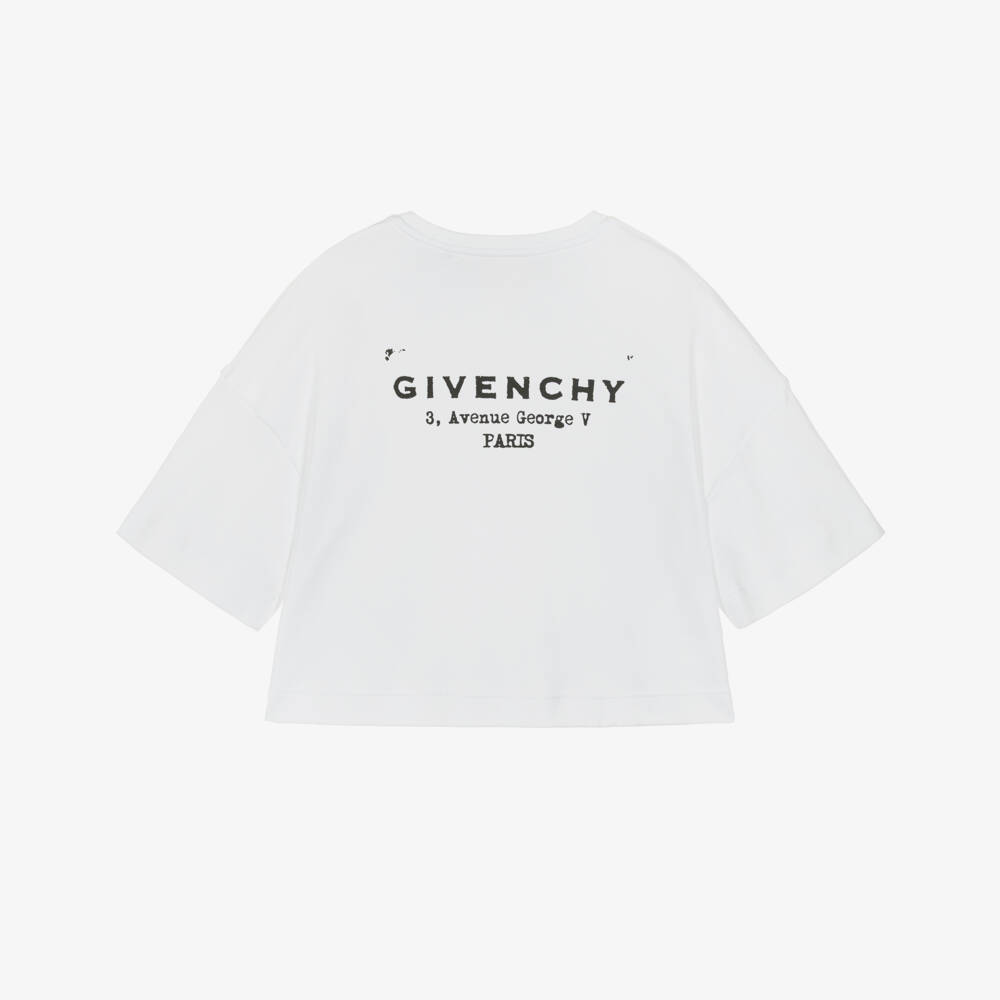 Givenchy-Girls White Cotton Boxy T-shirt with Stamp Effect logo | Childrensalon