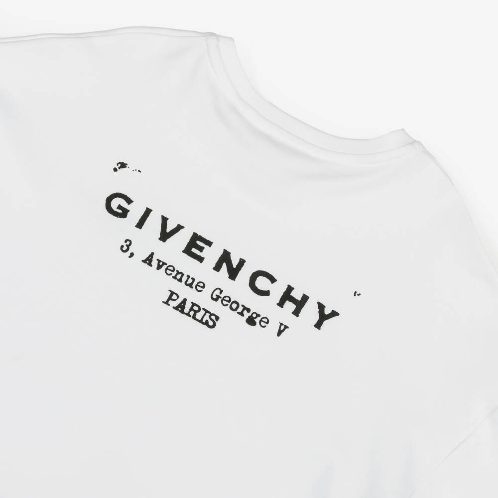 Givenchy-Girls White Cotton Boxy T-shirt with Stamp Effect logo | Childrensalon