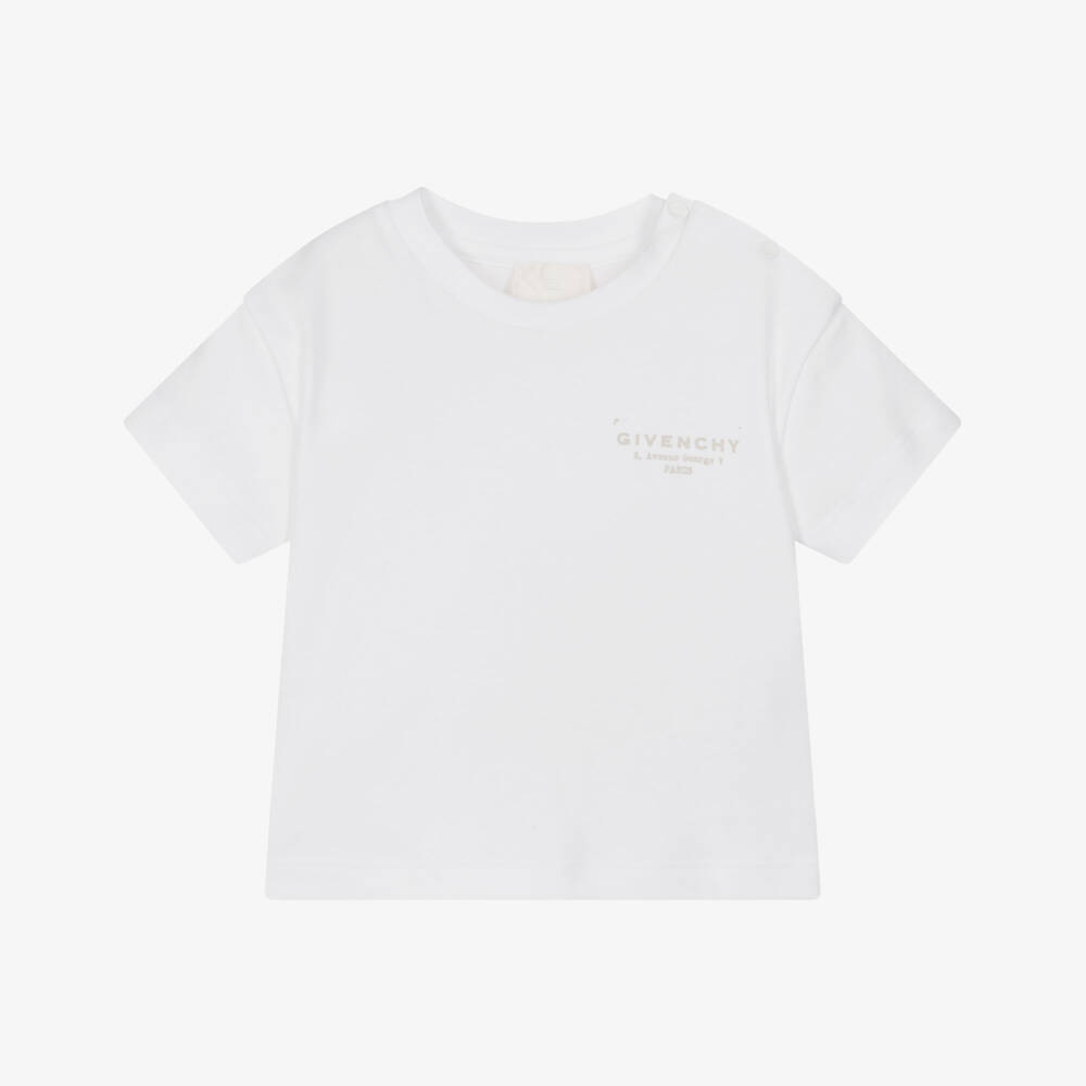 Givenchy-Girls White Cotton Givenchy Stamp Logo T-Shirt | Childrensalon