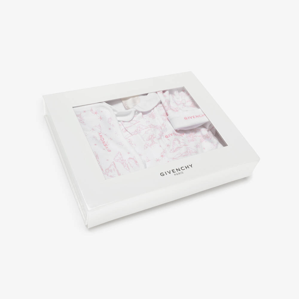 Givenchy-طقم بيبي سوت قطن لون أبيض وزهري للبنات الرضع | Childrensalon