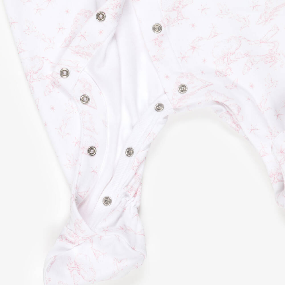 Givenchy-Girls White & Pink Toile De Jouy Cotton Babysuit Set | Childrensalon