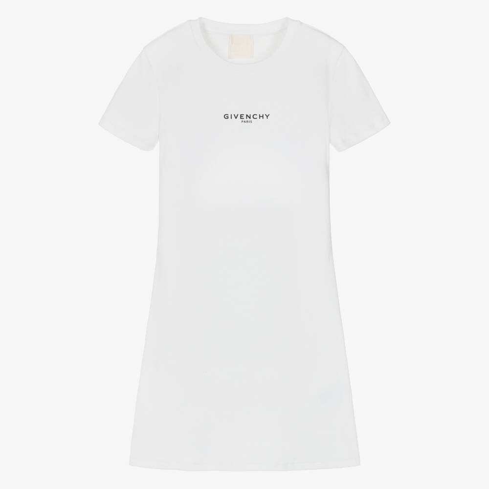Givenchy-Girls White Ribbed Cotton Dress with Cut-Out Back | Childrensalon