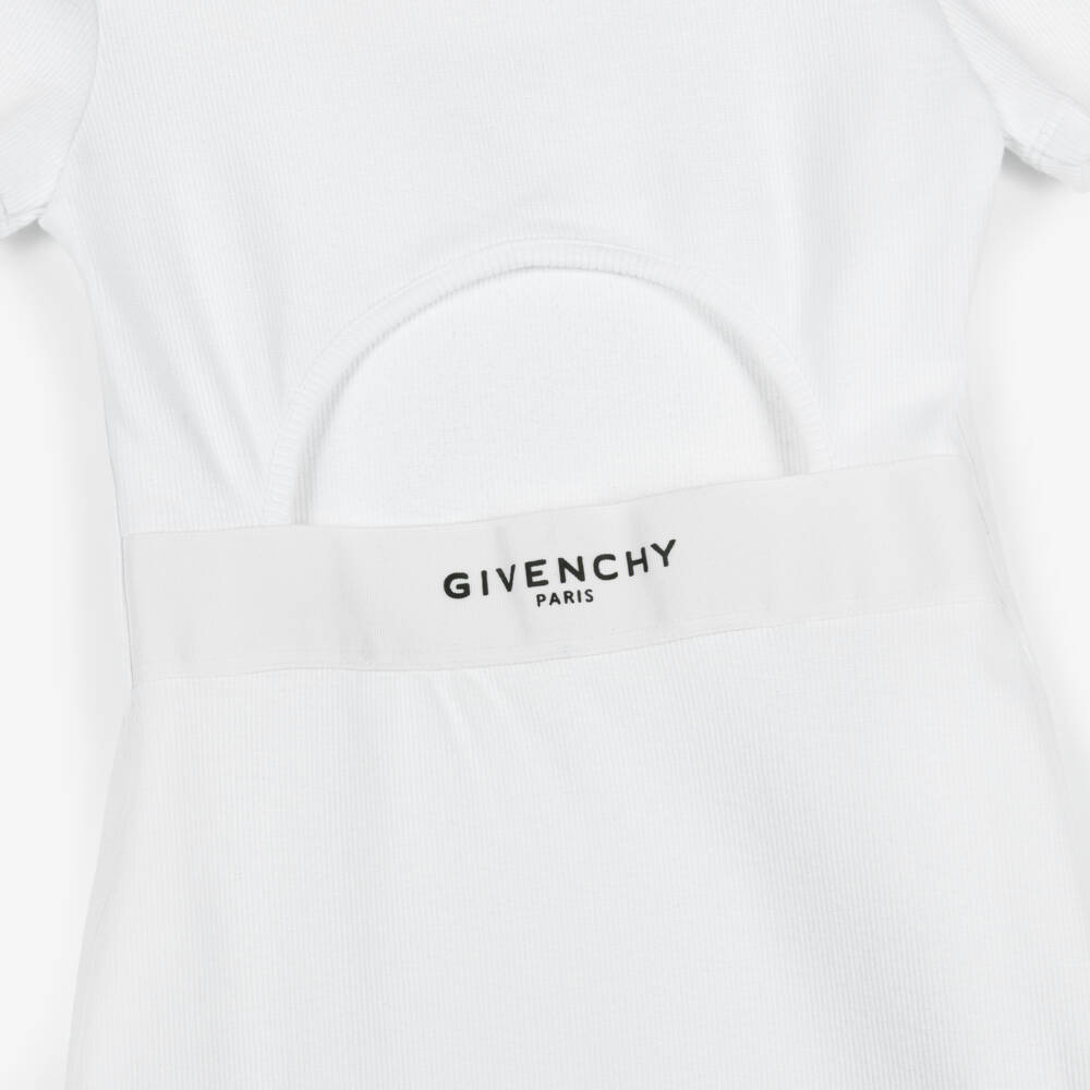 Givenchy-Girls White Ribbed Cotton Dress with Cut-Out Back | Childrensalon