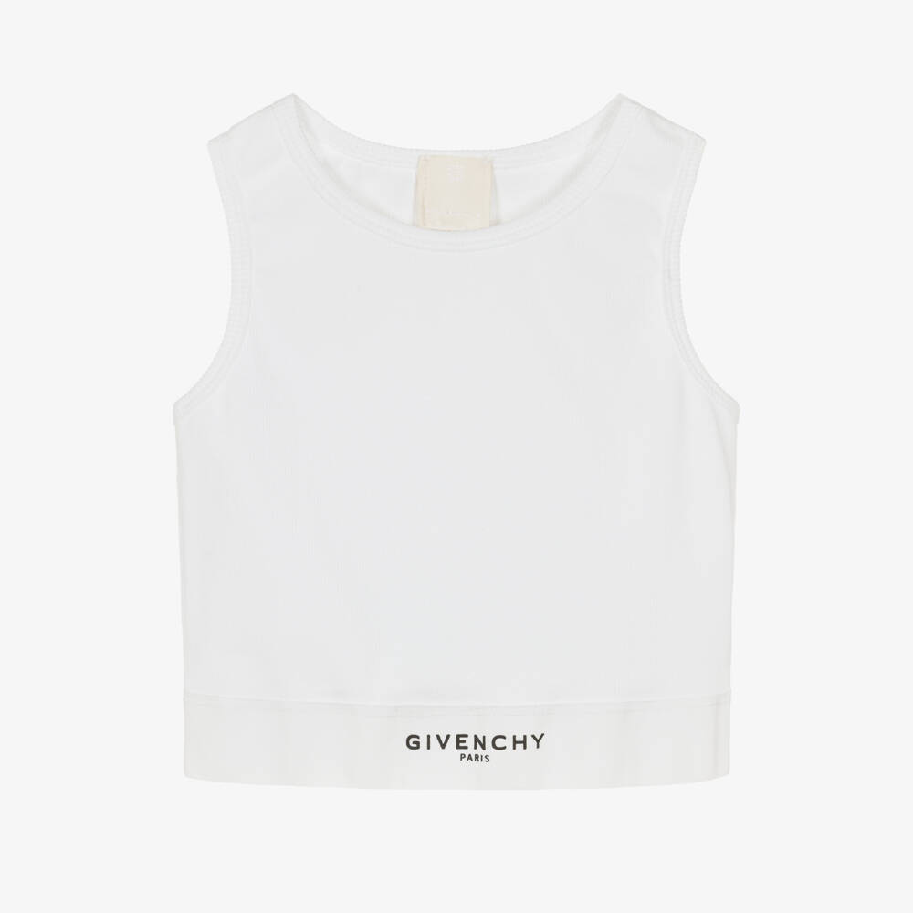 Givenchy-Girls White Ribbed Cotton Jersey Crop Top | Childrensalon