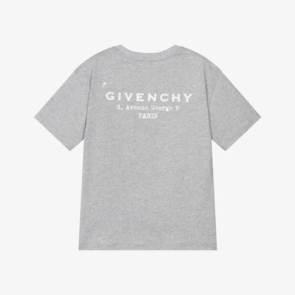 Givenchy-Grey Marl Cotton Jersey T-Shirt with Givenchy Stamp Logo | Childrensalon