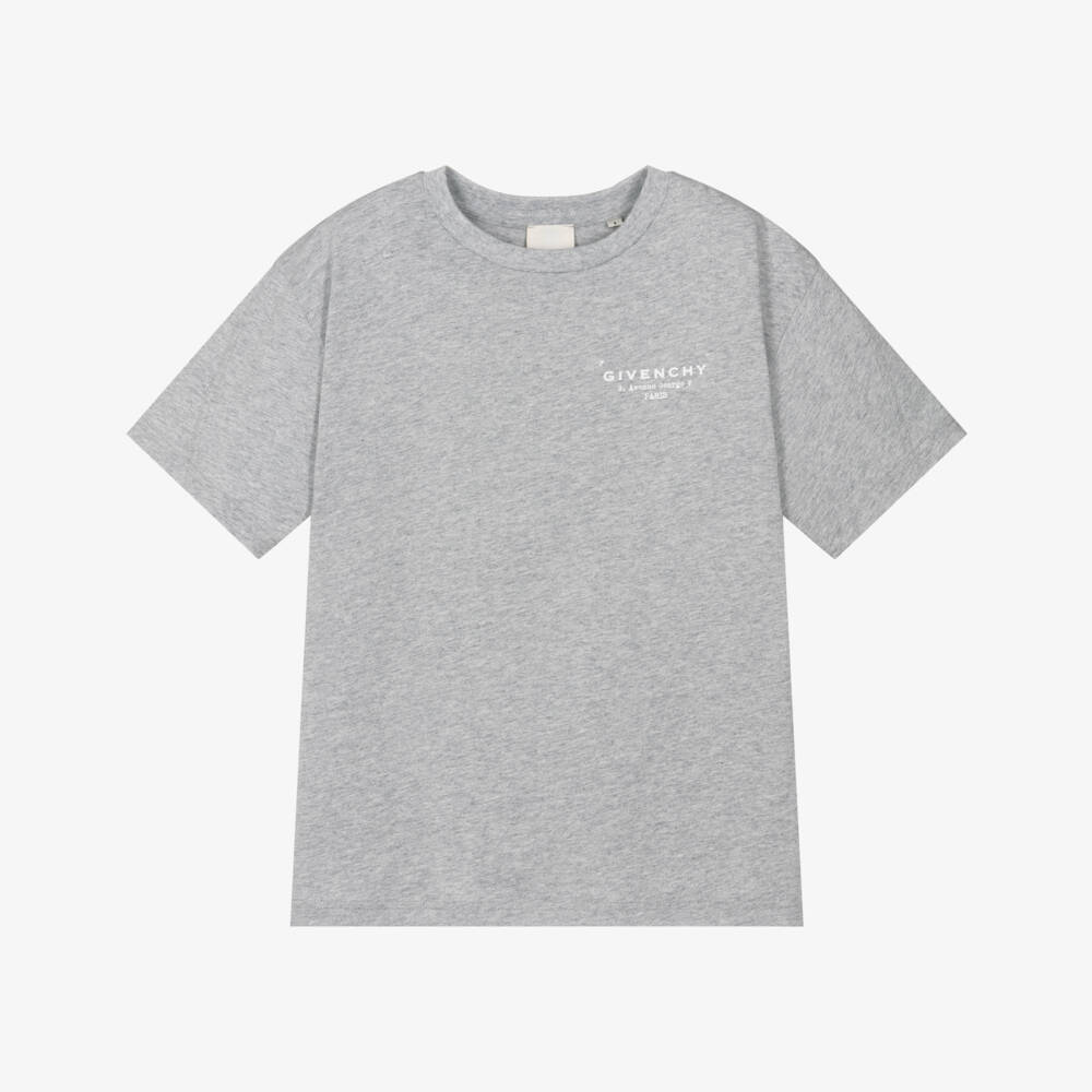 Givenchy-Grey Marl Cotton Jersey T-Shirt with Givenchy Stamp Logo | Childrensalon