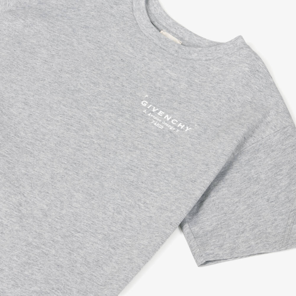 Givenchy-Grey Marl Cotton Jersey T-Shirt with Givenchy Stamp Logo | Childrensalon