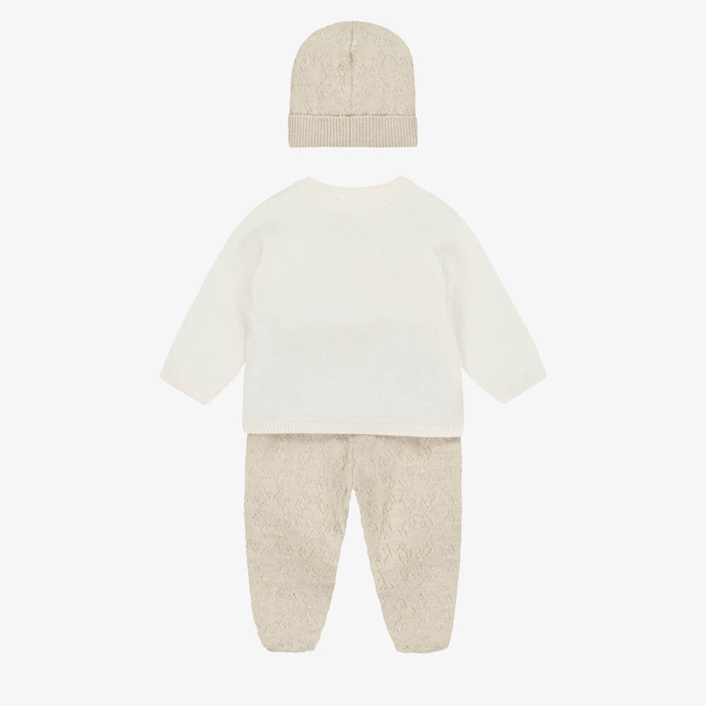 Givenchy-Ivory & Beige Cotton & Cashmere Knit Babysuit Set | Childrensalon