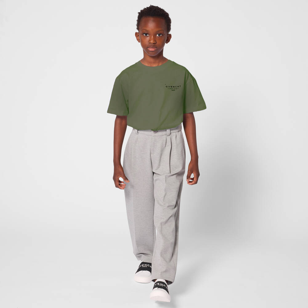 Givenchy-Футболка зеленая хаки из хлопкового трикотажа Givenchy Stamp | Childrensalon