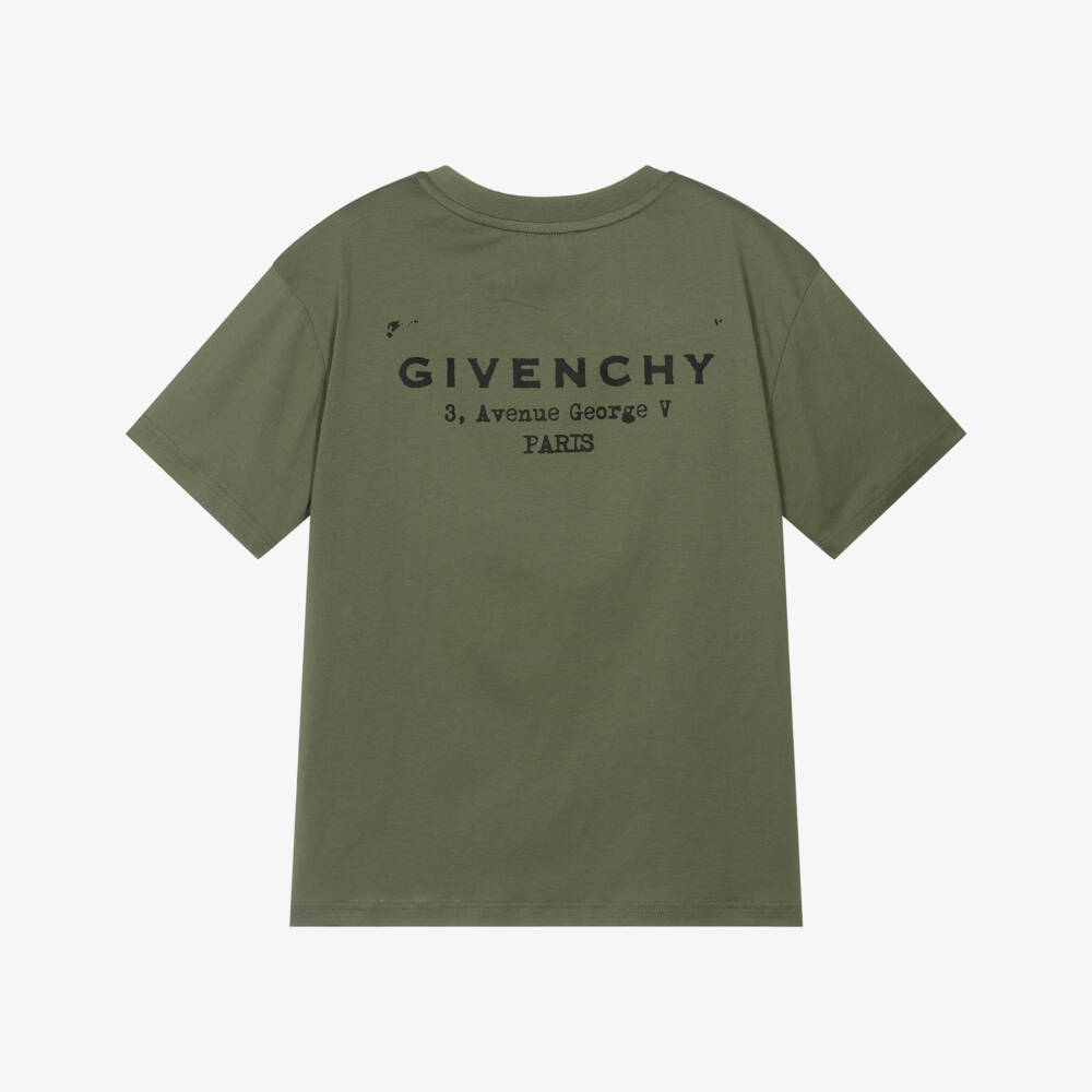 Givenchy-Khaki Green Cotton Jersey T-Shirt with Givenchy Stamp Logo | Childrensalon