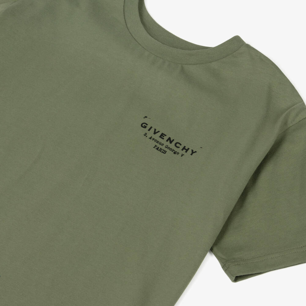 Givenchy-Moss Green Cotton Jersey T-Shirt with Givenchy Stamp Logo | Childrensalon