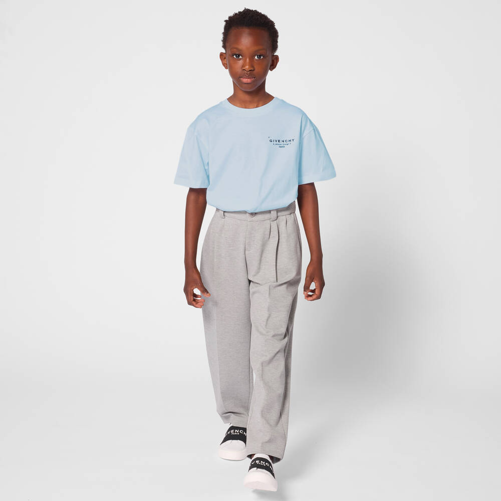 Givenchy-Pale Blue Cotton Jersey T-Shirt with Givenchy Stamp Logo | Childrensalon