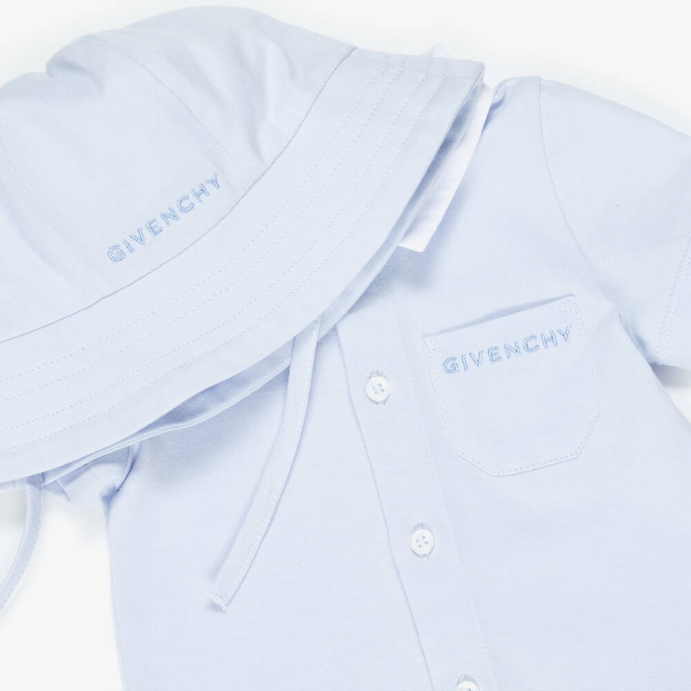 Givenchy-Pale Blue Cotton Shortie Set with White Collar | Childrensalon