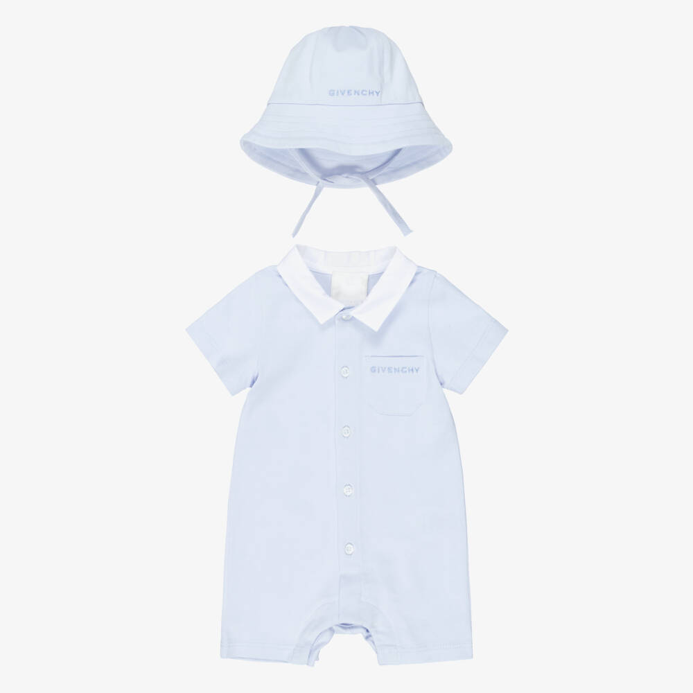 Givenchy-Pale Blue Cotton Shortie Set with White Collar | Childrensalon