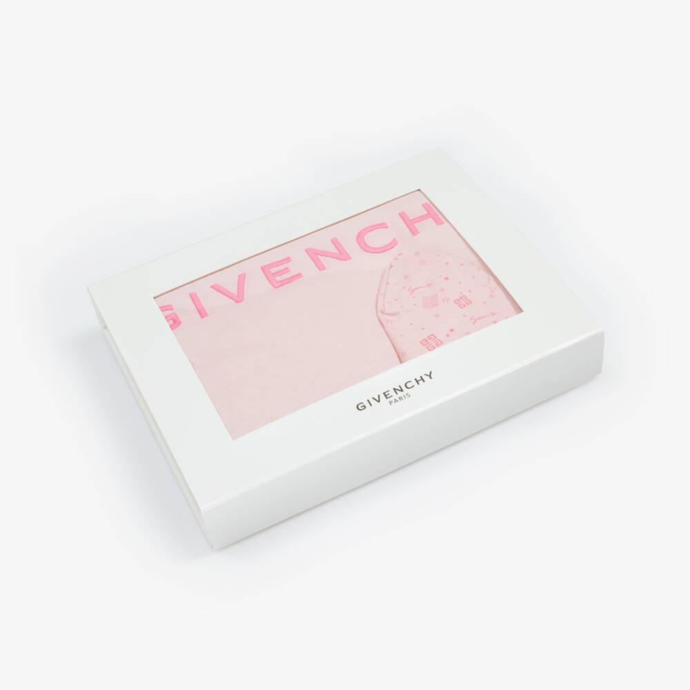 Givenchy-Pink Cotton Hat & Padded Blanket Set (78cm) | Childrensalon
