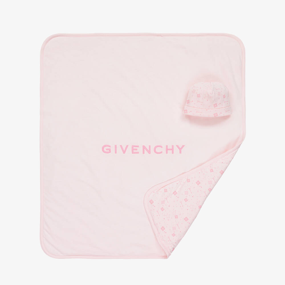 Givenchy-Pink Cotton Hat & Padded Blanket Set (78cm) | Childrensalon