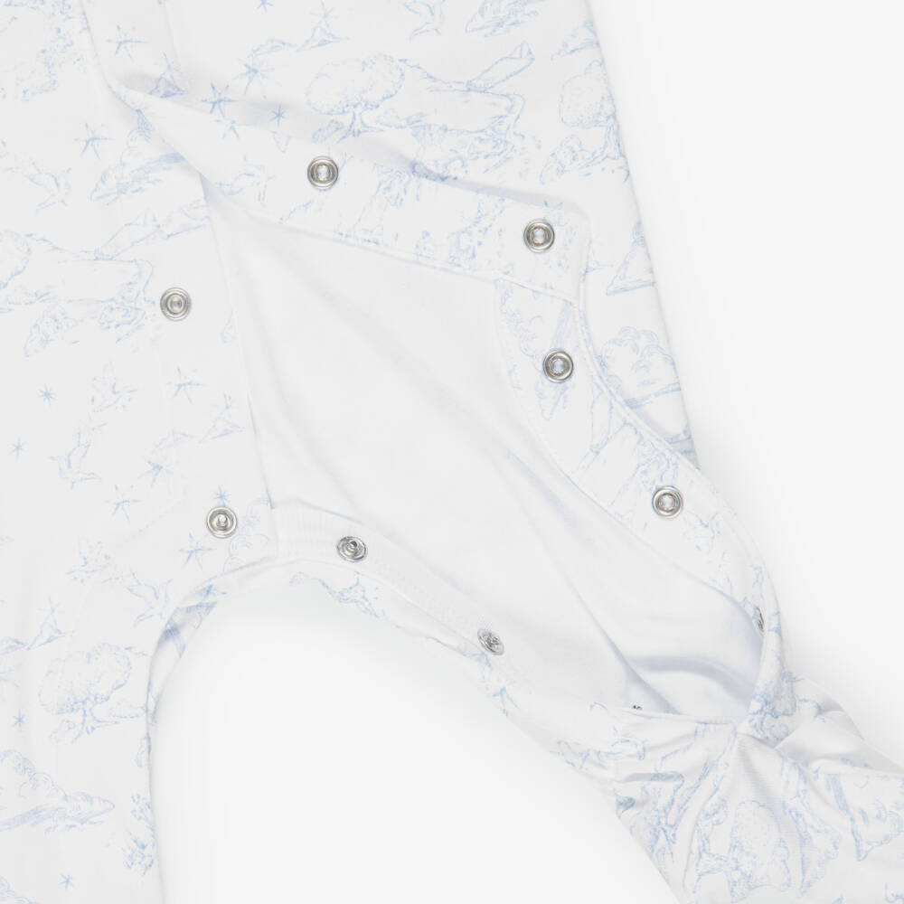 Givenchy-White & Blue Toile De Jouy Cotton Babysuit Set | Childrensalon