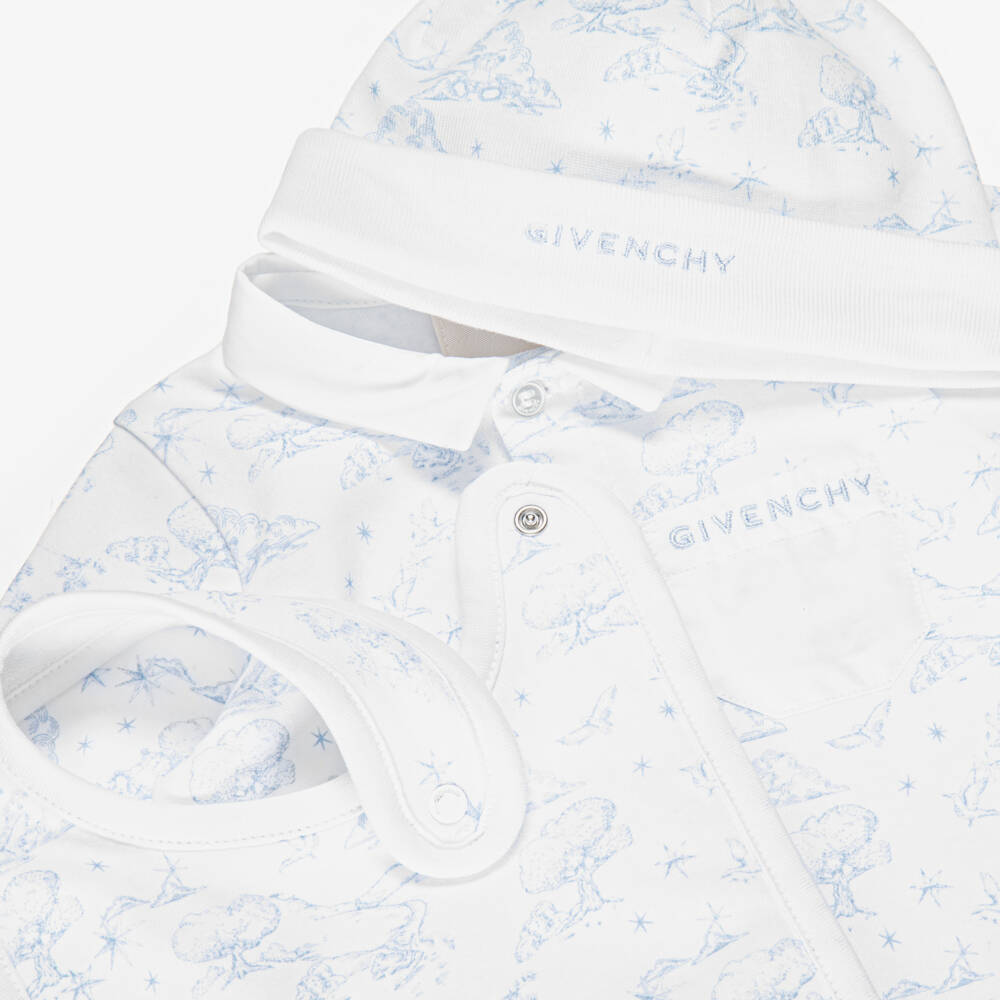 Givenchy-طقم بيبي سوت قطن لون أبيض وأزرق للرضع | Childrensalon