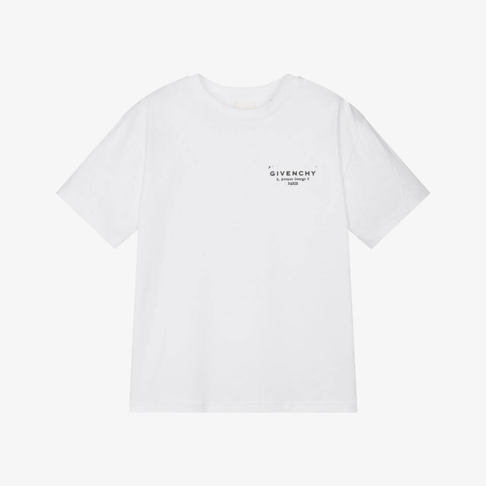 Givenchy-White Cotton Jersey T-Shirt with Givenchy Stamp Logo | Childrensalon