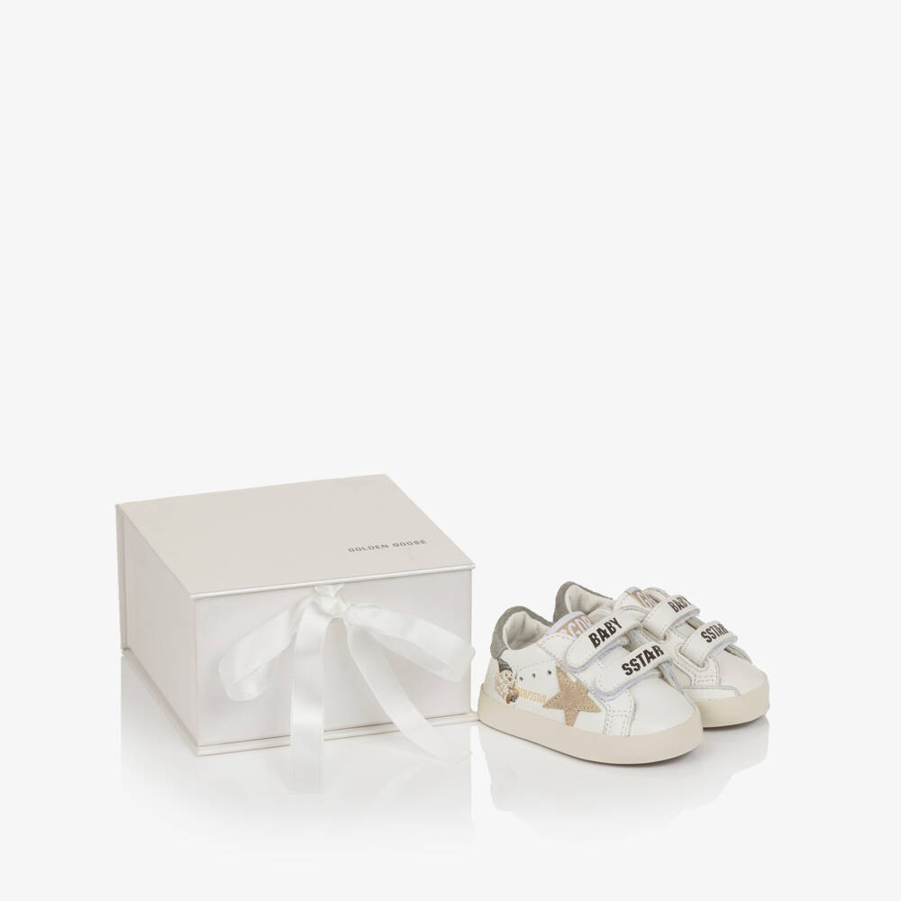 Golden Goose-Baby Boys White Leather Trainers with Suede Trims | Childrensalon